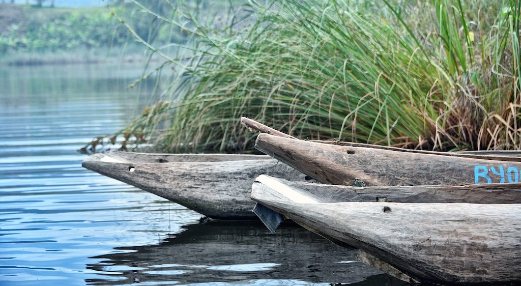 Canoes on Lake Bunyonyi
